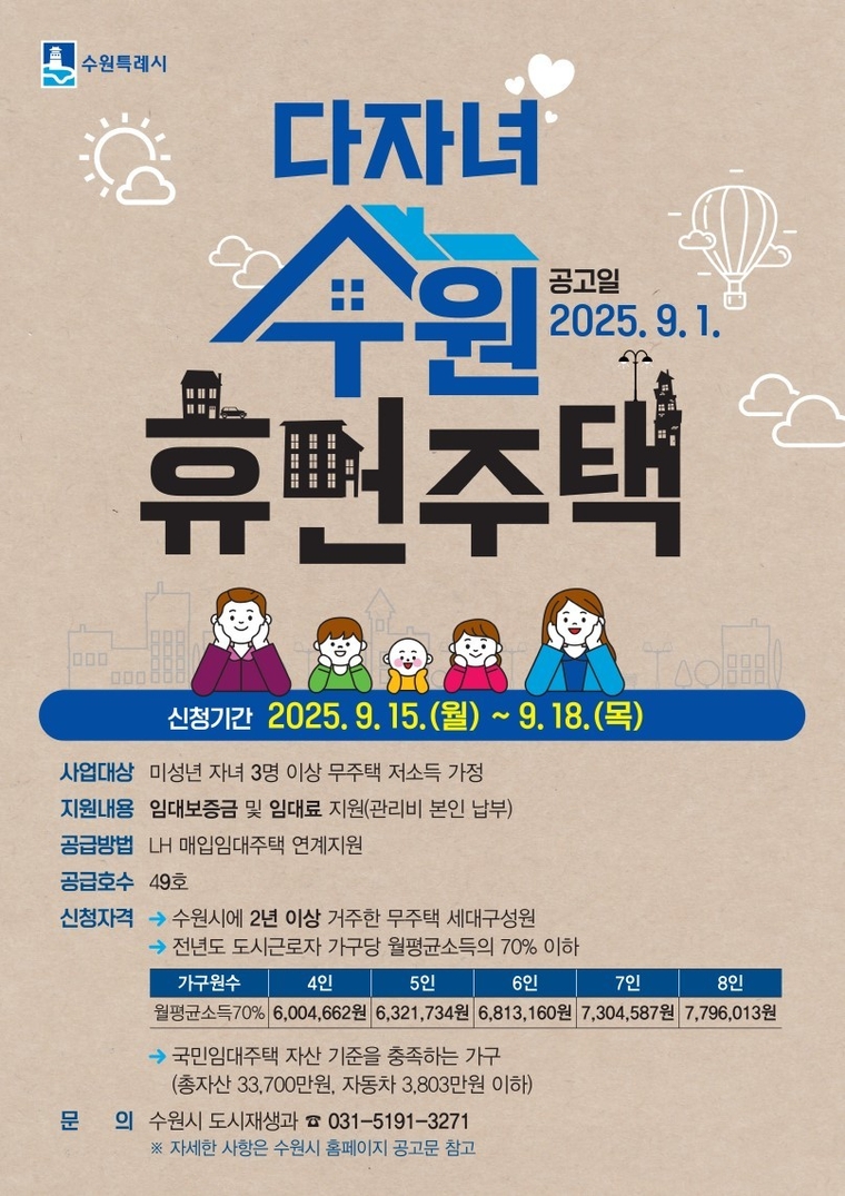 다자녀 수원휴먼주택 입주자 모집 홍보물 <수원시 제공>