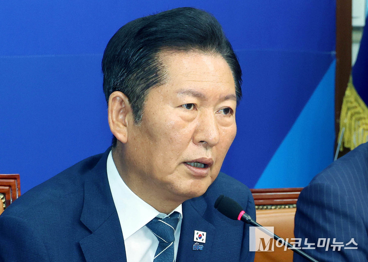 정청래 더불어민주당 대표가 지난 8일 최고위원회의에서 발언하고 있다. 사진=최동환 기자