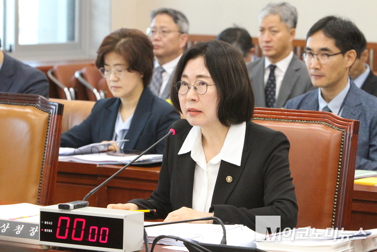 이미선 기상청장이 17일 열린 기후에너지환경노동위원회 국정감사에 출석해 의원들의 질문에 답변하고 있다. 사진=최동환 기자