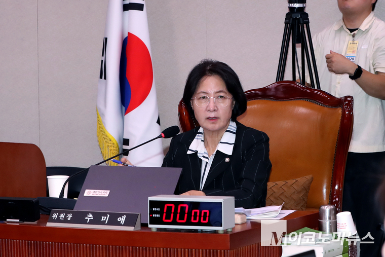 17일 국회에서 열린 법제사법위원회의 군사법원 국정감사 중 추미애 의원. 사진=최동환 기자 