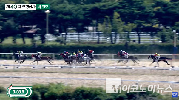 한국마사회의 경마 경주에서 말들이 달리는 모습. 사진=한국마사회 유튜브
