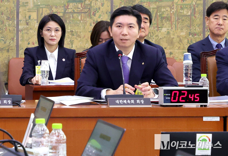 유승민 대한체육회장이 어제(27일) 열린 문화체육관광위원회 국정감사에 출석해 질의에 답하고 있다. 사진=최동환 기자