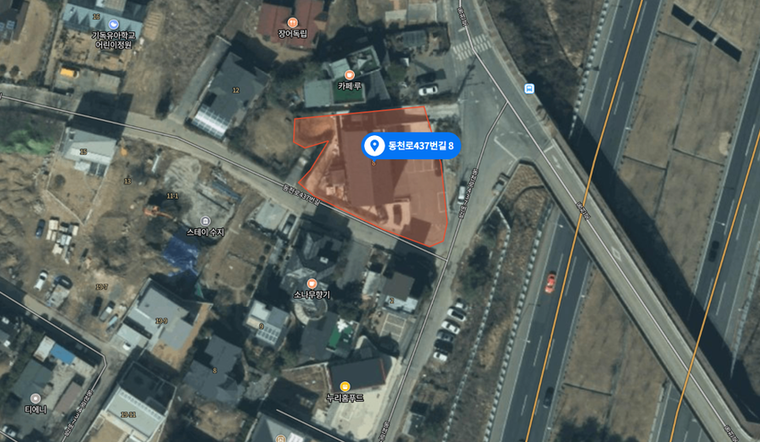적색선 안쪽이 침수피해를 당한 건물 <제보자 제공>